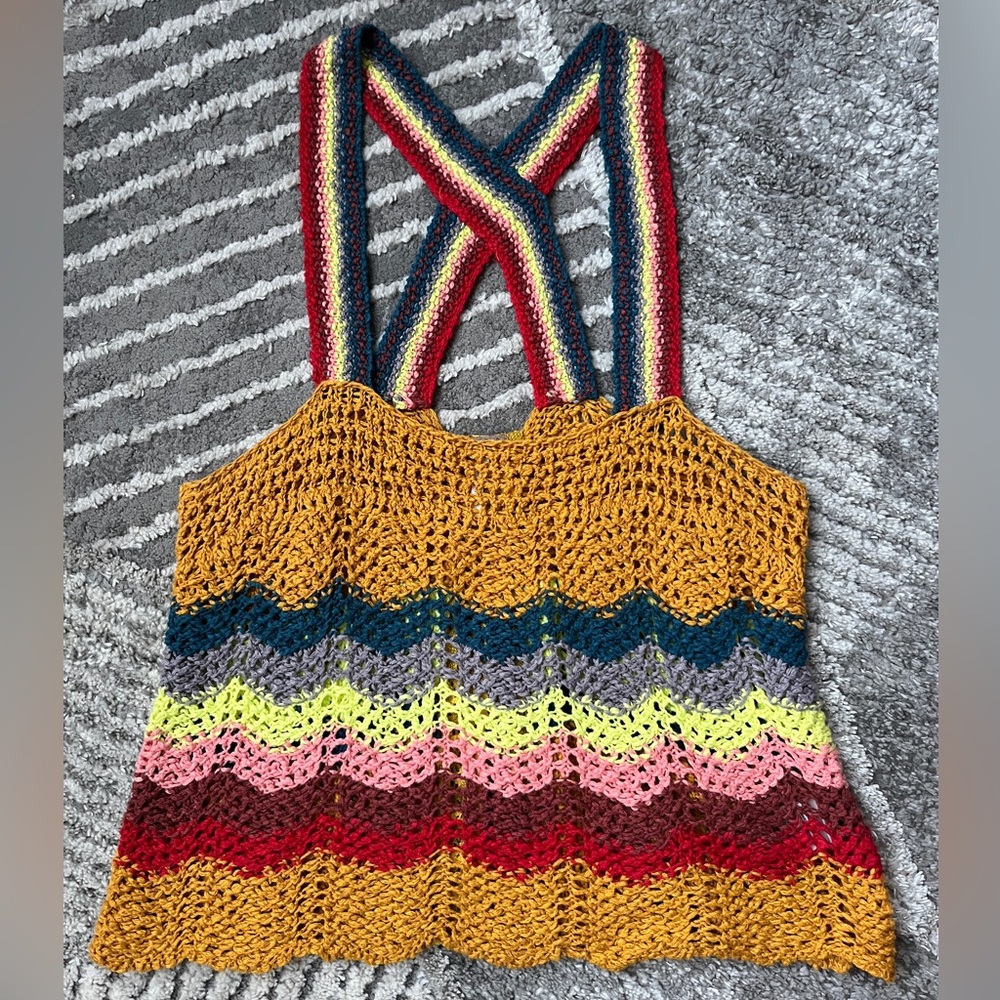 Colorful Free People crochet tank top